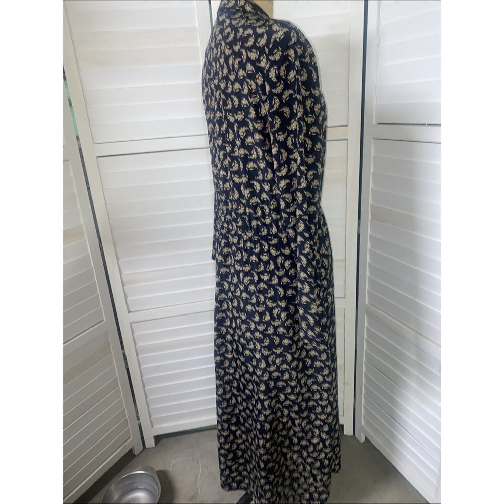 90s Leslie Faye Shirt Dress Sz 12 Large Maxi A-line Button Front Black Floral - Picture 5 of 11